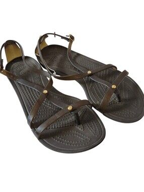 Crocs Really Sexi Sandals Brown Jelly Flip Flops Flat Sz 5W Isabella Gladiator